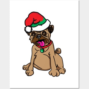 Christmas Pug Dog Elf Hat Posters and Art